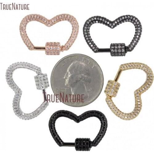 Rose Gold Silver Gun black Half Heart Clasp CZ Micro Pave Screw Clasp Lock Carabiner Pave Lock 26x25mm FC28052