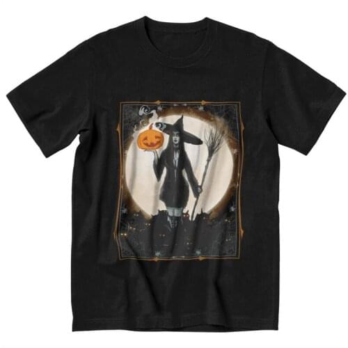 Season Of The Witch T Shirt Men Short Sleeve 100% Cotton T-shirts Halloween Skeleton Cats Scary Tee Tops Novelty Tshirts Gift