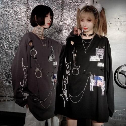 Spring Autumn Korean Second element Handcuffs With Zipper Sweater Female Loose Wild Long-Sleeved Clothes ins Tide Couple Outfit