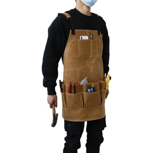 Waterproof Wear-resistant Waxed Canvas Apron Gardening Electrician Woodworking Painting Tool Storage Pocket Work Apron Unisex