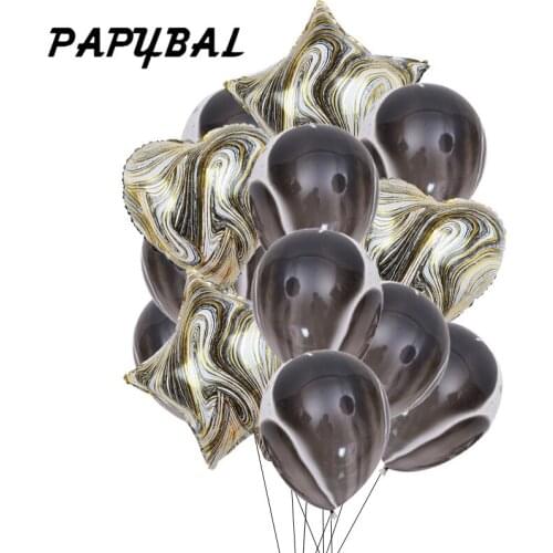 14Pcs Black Agate Balloon Happy Birthday Party Balloons Star Heart Helium Ballons Boy Girl Baby Shower Party Supplies