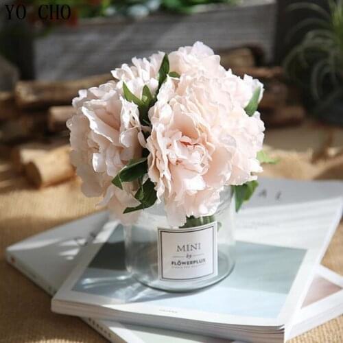 YO CHO 10 Heads Blooming Artificial Flowers Silk Fake Peonies Flower Bouquet For Wedding Garden Decoration Gift DIY Rare Peonies