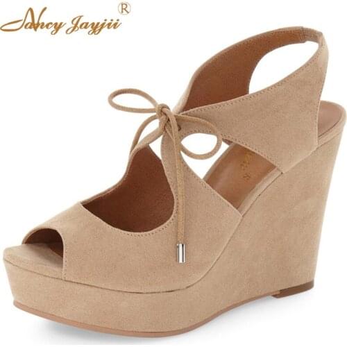 Luxury Nude Black Suede Sandals Summer Wedges Beach Sandalias Women Shoes With High Platform Sandalia Tacon Azul Nancyjayjii