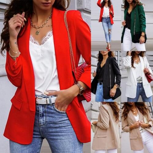 Chic Lady Autumn Lapel Solid Color Slim-Fit Coat Long Sleeve Women Jacket Blazer Autumn Fashion Blazer Jackets Office Work Suit