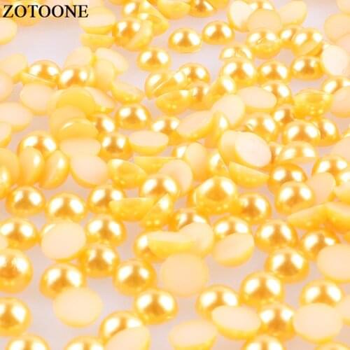 ZOTOONE 1000Pcs Gold Yellow Glue On Rhinestones For Nails Crystal Strass Applique Clothes ABS Resin Half Round Pearls Decoration