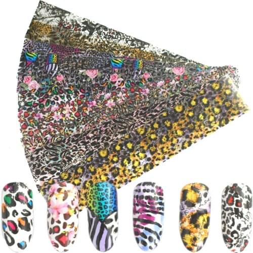 1pcs 4*100cm Holographic Nail Foils Leopard Decals Nail Art Stickers Water Transfer Foil All for Manicure Decorations Tape