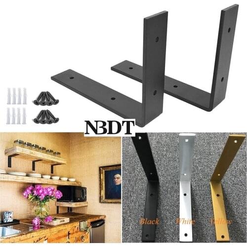 2Pcs/Lot Wall Mount Rustic Rural Float Wooden Shelf Support Bracket With Screw Hand-made Forged Black Yellow White