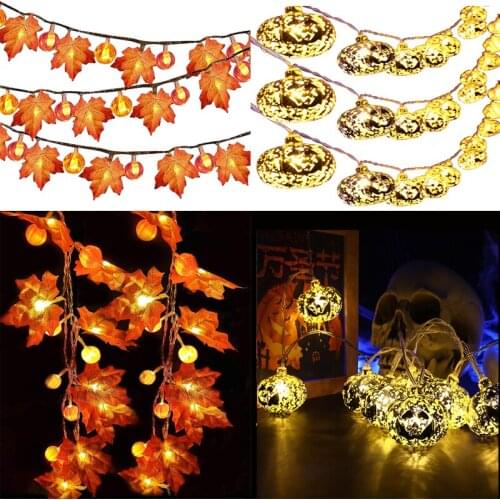 20LED 2.5M Artificial Golden Pumpkin Maple Led Fairy Lights AAA Battery Home Party DIY Decor Halloween For Christmas Decoration