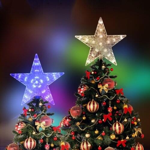2021 LED Christmas Tree Star Tree Topper Xmas Tree Decoration New Year Prop Topper Star Xmas Power Cord With Plug Decoration New