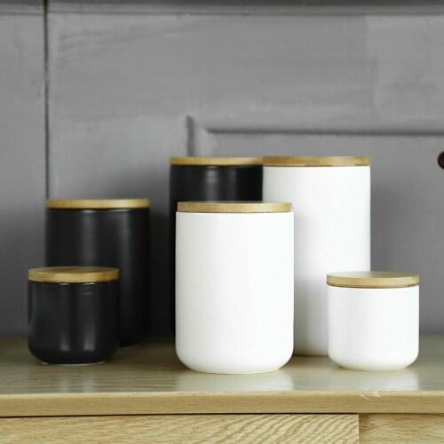 260/800/1000ML Ceramic Storage Tank Sealed Coffee Storage Bottle with Wood Lid Spice Jar Container Pot Grain Organizer JU32401
