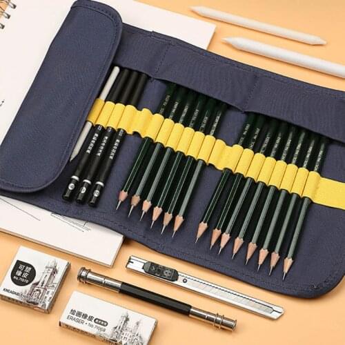 27pcs Sketch Pencil Set Professional Sketching Drawing Roll Up Bags Kit for Painter School Students Art Supplies