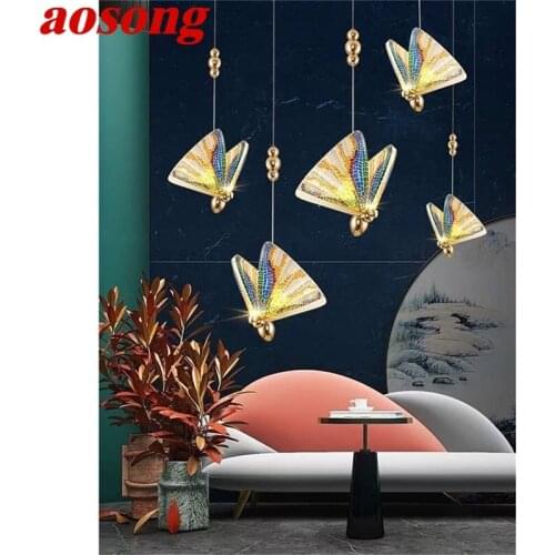 AOSONG New Nordic Chandeliers Colorful Butterfly Pendant Modern Ceiling Lamp Creative For Home Light