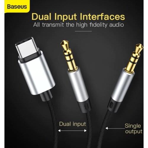Baseus for type-c and 3.5mm jack to jack Aux Cable 2 in 1 Audio Cable Adapter For USB-C to 3.5mm Aux Male to Male Audio Cable