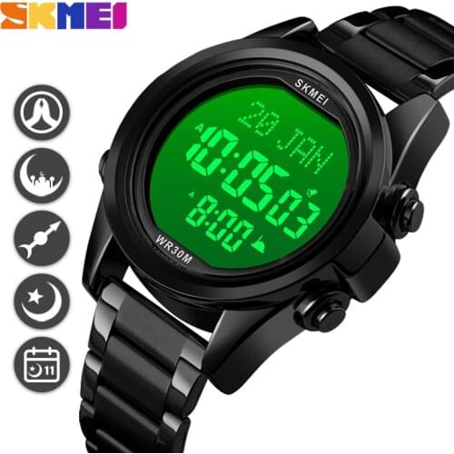 SKMEI Digital Watches For Muslim Men Qibla Time Prayer Wristwatches Mens LED Daylight Saving Islamic Gift Hour reloj hombre 1667