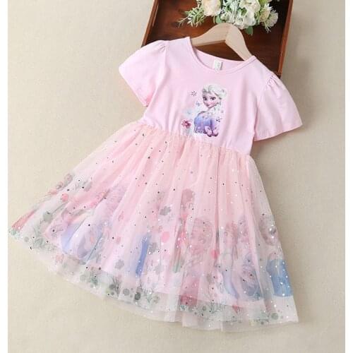 Summer Kids Dresses for Girls Vestidos Elsa Anna Princess Short Sleeve Costume Party Birthday Sofia Little Children Outfits