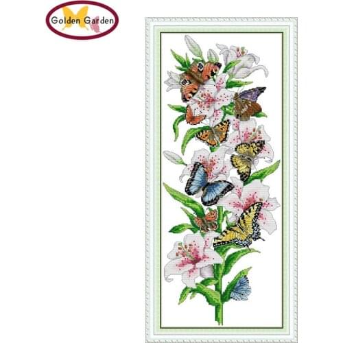 GG Butterflies Love Flowers Chinese Counted Cross Stitch Embroidery Needleworks Joy Sunday Printed Cross Stitch for Home Decor