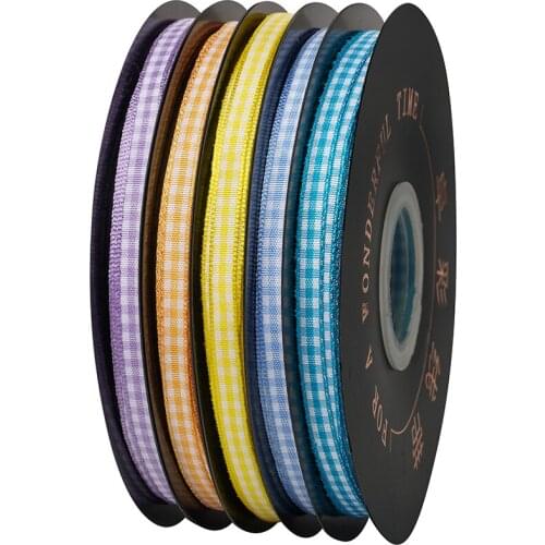 6mm 45m New Preppy Style Cotton Fabric Small Check Plaid Ribbon Hair Hat Home Decoration DIY Hair Bow Tie Collar Craft Material