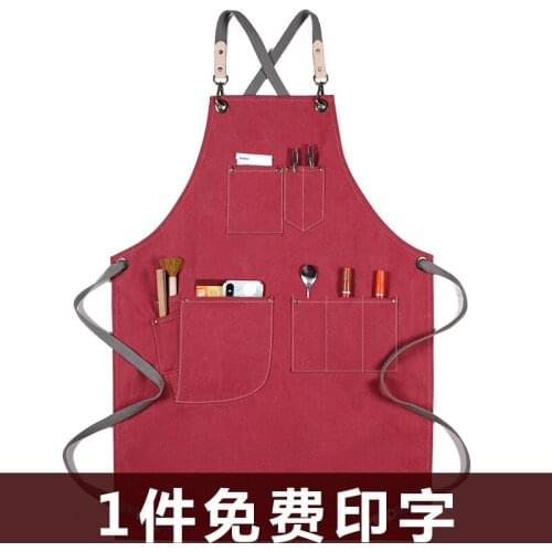 Cotton thick canvas custom apron printed logo barista milk tea shop nail flower restaurant men and women overalls