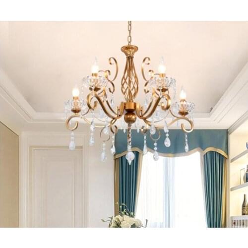 European crystal lamp iron art bedroom dining room living room lamp retro copper color duplex floor wedding decoration clothing