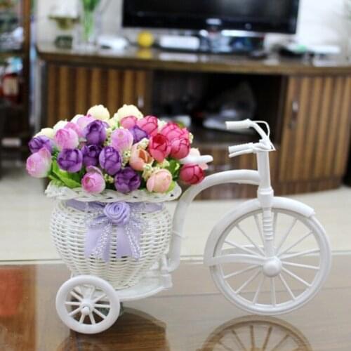 Artificial Bicycle Fashion Rose Car Crafts Home Decoration Furniture Plastic Bicycle Rattan Home Table Decoration