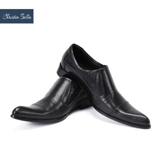 Christia Bella Italian Black Men Business Shoes Fashion Pointed Toe Party Dress Shoes Wedding Party Formal Leather Shoes Oxfords