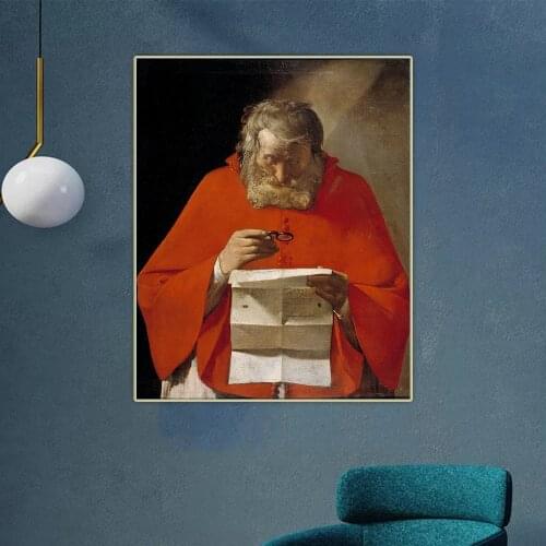 Georges de la Tour《Saint Jerome Reading a Letter》Canvas Oil Painting Art Aesthetic Picture Wall Hanging Decor Home Decoration