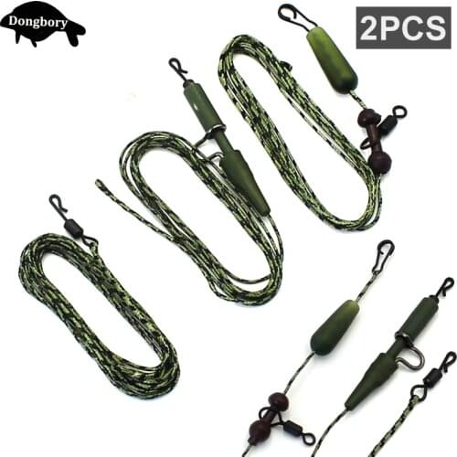 2PCS Carp Fishing Line Handmade Ready Tied Leadcore Hair Rig Group Braided Fishing Line 100CM 55LB Hook Links Lead Clip Carp Rig