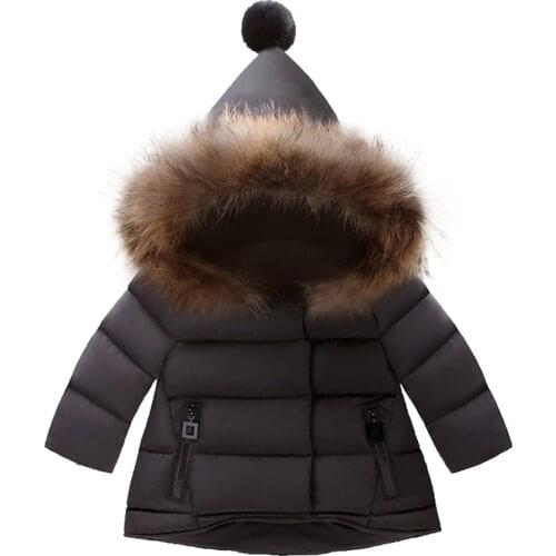 Fashion Baby Boys Girls Winter Warm Fur Hooded Down Coats Outerwear 1-5 Yrs Thick Children Jacket Outerwear Boys Girls Clothes