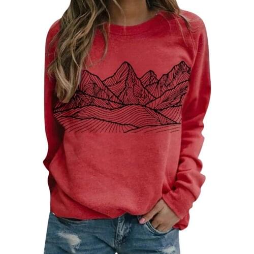 Fashion Women Pullovers Crew Neck Long Sleeve Graphic Mountain Printed Blouse Sweatshirt Womens Clothing 2021