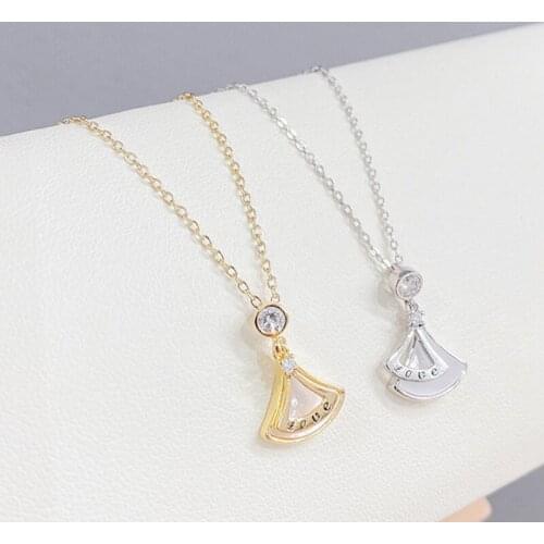 BOTU 2021 New Korean-Style Shell Elegant Zircon Necklace Fan-shaped Skirt Pendant Ornament for Women Exquisite Jewelry Girl Gift
