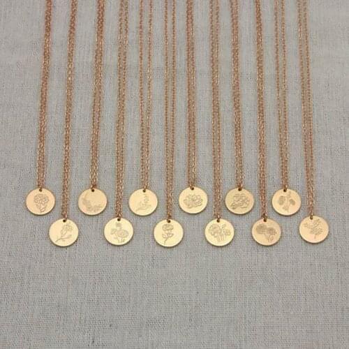 Disc Pendant Birth Flower Necklace For Women Bijoux Femme Stainless Steel Birth Month Choker Necklace Birthday Gift Bijoux Femme