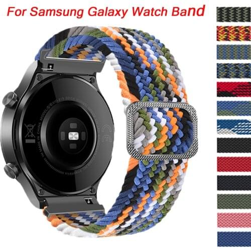 20mm/22mm watch strap for Samsung Galaxy watch 3/active 2/46mm/42mm/Gear S3 Adjustable Braided Solo Loop Huawei GT/2/2e/Pro band