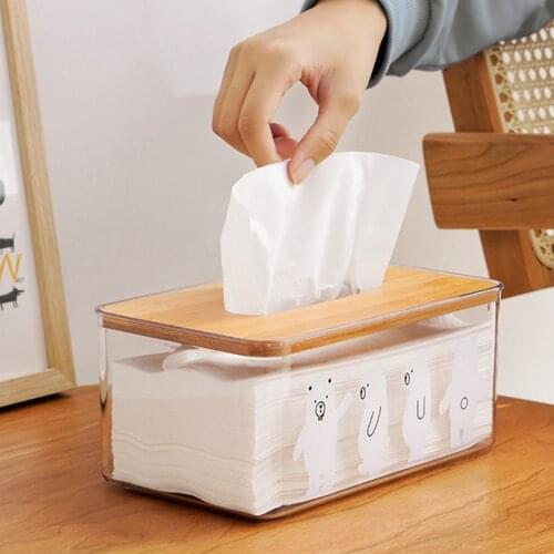 Desktop Tissue Box Creative Home Drawing Box for Living Room Desktop Transparent Bamboo Cover Napkin Storage Box