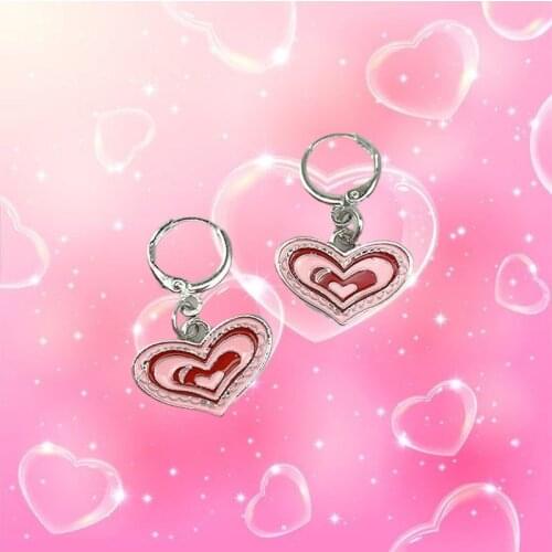 New Ins Hip-hop Cute Peach Heart Earrings Personality Geometric Pink Heart Dangle Earrings For Women Girls Fashion Jewelry