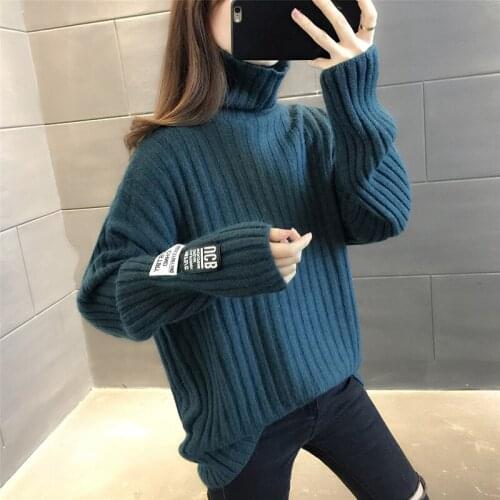 High collar peacock blue sweater for womens new loose style in 2021