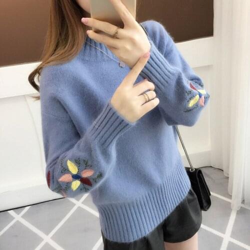 Fashion Pullovers Sweater Women 2021 Autumn Winter Cotton Loose Knitted Embroidered Clothes O-Neck Thick Korean Casual Tops
