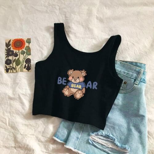 Small Camisole Womens Bottoming Slim Short Korean Version 2021 Summer New Bear Print Tank Top for Women