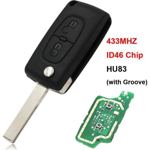 2 Button Full Complete Flip Remote Smart Key for Peugeot 307 433MHZ ID46 Chip 0536 Models up to 20110416 HU83 Blade with Groove