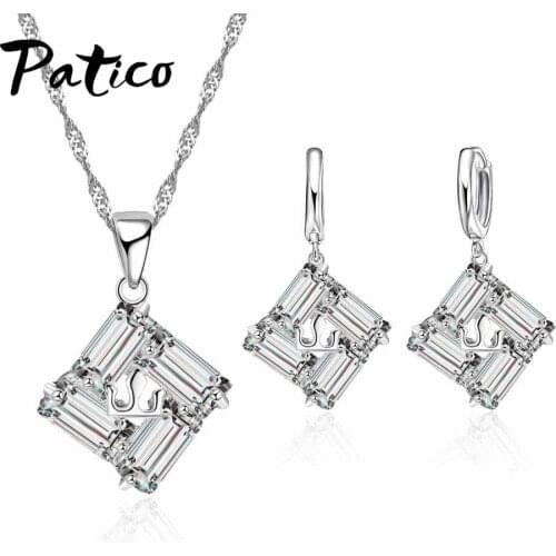 925 Sterling Silver Wedding & Engagement Jewelry Fashion AAA+ Zircon Necklace&Earrings for Women Crystal Jewelry sets