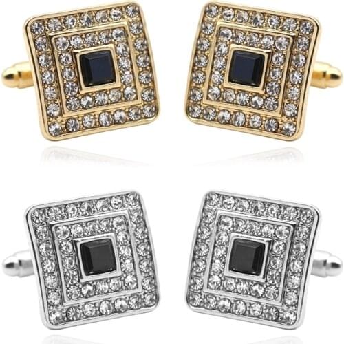 2020 New Mens Cufflinks Alloy Rhinestone Black Square Tie Clip Male Accessories Buttons Jewelry Gift Direct Sales Hot