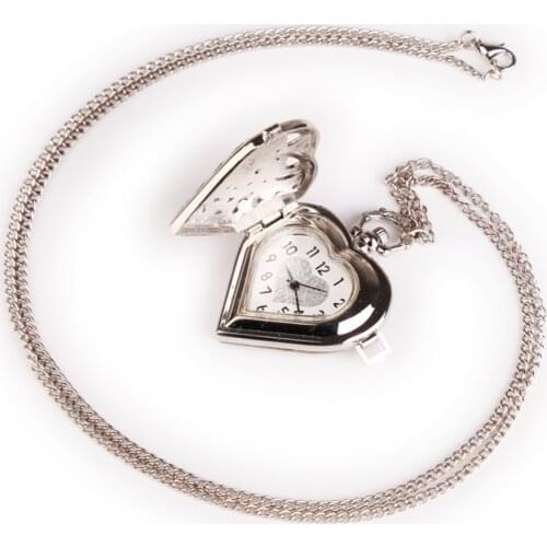 WA023 Fashion Vintage Pendant Necklace Quartz Steampunk Pocket Watch Heart Shape Silver Death Note Relogio De Bolso Women Watch