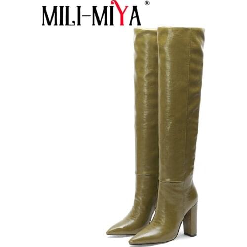 MILI-MIYA New Arrival Over The Knee Boots Sexy Pointed Toe Solid Colors High Heels Party Dress Shoes Ladies Long Boots Women