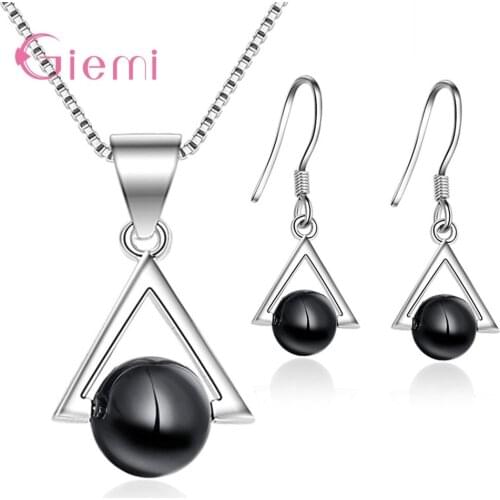 New Statement 925 Sterling Silver Sets For Women Party Pendant Necklaces Cubic Zirconia Drop Earrings Simulated Pearl Jewelry