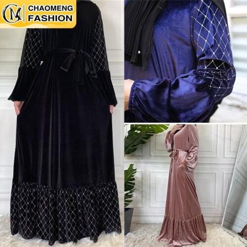 Middle East Winter Fall Velvet Long Sleeve Women Muslim Fashion Maxi Turkey Dress Ramadan Kaftan Dubai Abaya Islamic Clothing