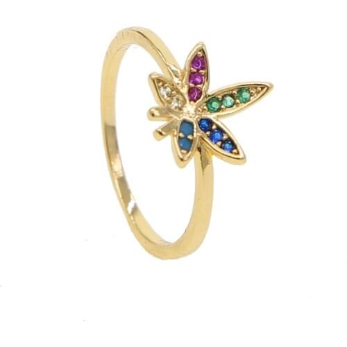 New Rainbow cz Woman Jewelry Fashion Simple Design Leaf Ring Personality Female Flower Rings Wedding Rings for Women