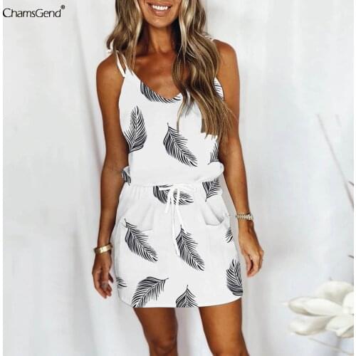 Women Loose Beach Dress 2021 Summer Boho Sleeveless Floral Printed Mini Dresses Sexy Spaghetti Strap Open Back Dress Vestidos