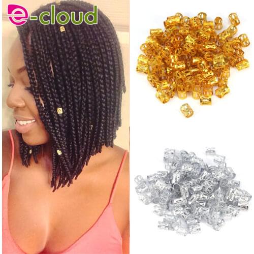 Golden And Silver Mixed Hair Beads 100Pcs/lot Dreadlock Beads For Braids Micro Rings Adjustable Hair Braid Cuff Clip 8.5mm Hole