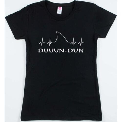 2019 letter TShirt EKG Shark Fin Duun-Dun Jaws T-Shirt Beach 100% cotton short sleeve top tee for women Ladies girl plus size