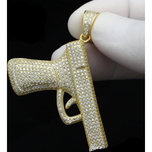 2021 hip hop bling jewelry gun pendant with franco chain micro pave bling boy men street cool jewelry CZ gun necklace