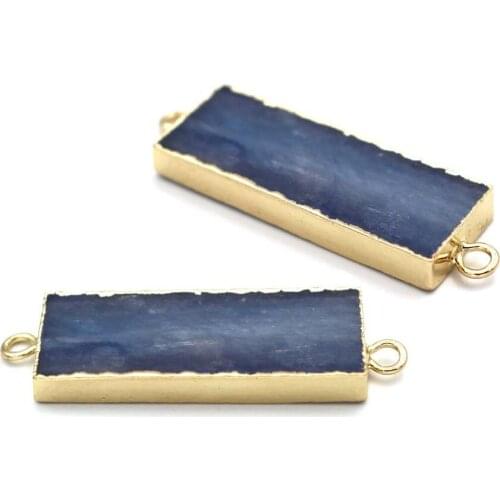 5pc Silver Gold Plated Natural Gems Stone Natural Kyanite Stone Rectangle Connectors Healing stone for DIY Earrings Blue Crystal